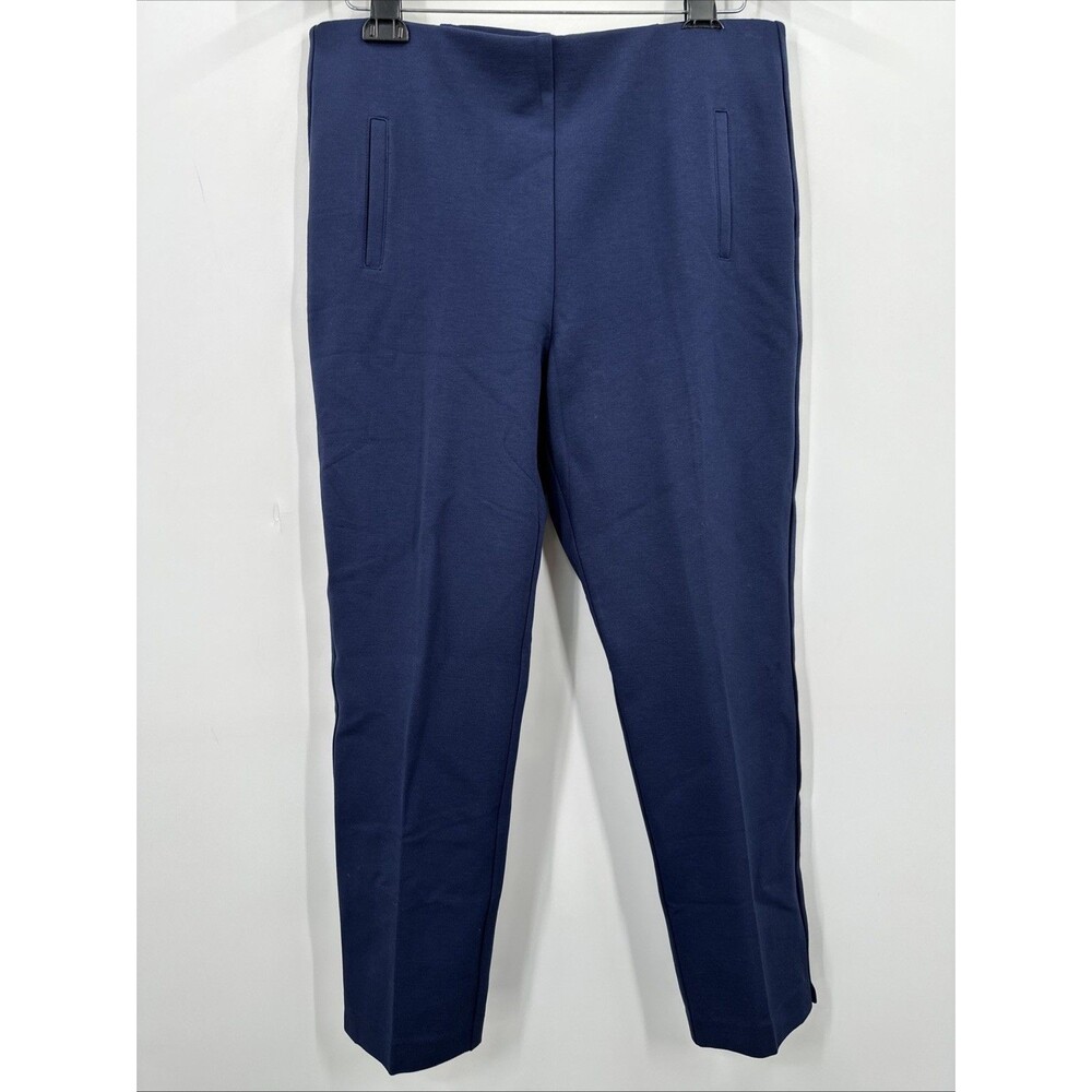 Chico's Julia Straight Ankle Pants Size 12 Navy Blue Pull On Ankle Ponte Knit